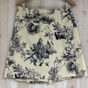 Denim & Company Floral Toile Skort Ivory Black Pull On Casual Cottage Core M